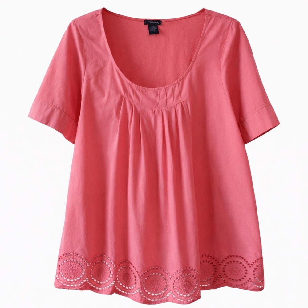 Eyeshadow‎ Pink Cotton Blouse Women's 2X Short Sleeve Eyelet Boho Top